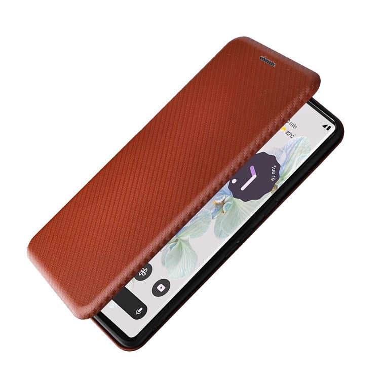 For Google Pixel 7 Pro 5G PU Leather Carbon Fiber Texture Cover Card Holder Stand Smartphone Protector - Orange