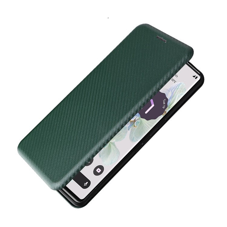 For Google Pixel 7 Pro 5G PU Leather Carbon Fiber Texture Cover Card Holder Stand Smartphone Protector - Green