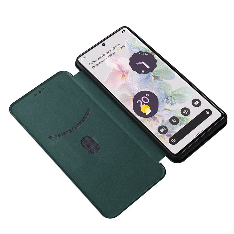 For Google Pixel 7 Pro 5G PU Leather Carbon Fiber Texture Cover Card Holder Stand Smartphone Protector - Green