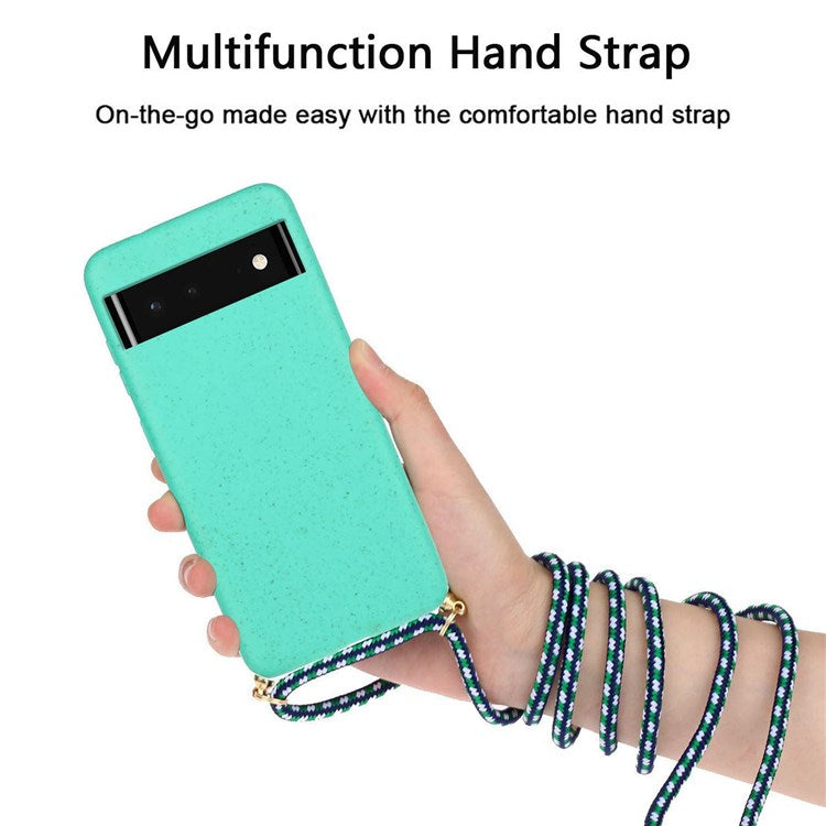 For Google Pixel 6 Flexible TPU + Wheat Straw Slim Fit Scratch Resistant Back Cover with Adjustable Lanyard - Sky Blue