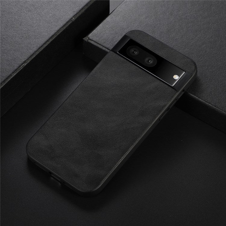 Textured PU Leather Coated Hybrid Case for Google Pixel 7, Slim Light Phone Back Cover Drop Protection Accessory - Black