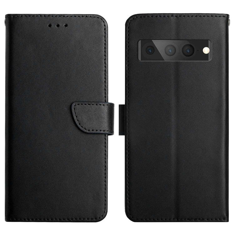 For Google Pixel 7 Pro 5G Nappa Texture Wallet Case Genuine Leather Wear-resistant Anti-drop Magnetic Phone Cover with Stand - Black