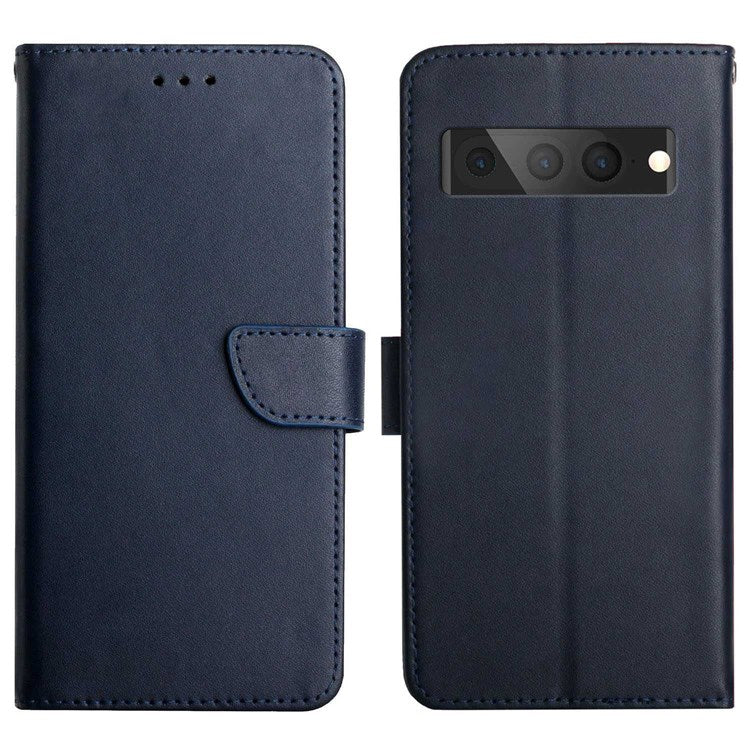 For Google Pixel 7 Pro 5G Nappa Texture Wallet Case Genuine Leather Wear-resistant Anti-drop Magnetic Phone Cover with Stand - Blue