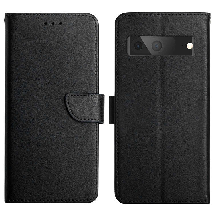 For Google Pixel 7 Magnetic Closing Genuine Leather Nappa Texture Full Protection Wallet Stand Mobile Phone Case - Black