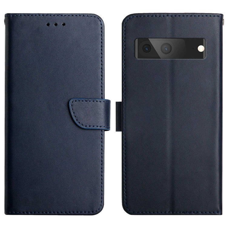 For Google Pixel 7 Magnetic Closing Genuine Leather Nappa Texture Full Protection Wallet Stand Mobile Phone Case - Blue