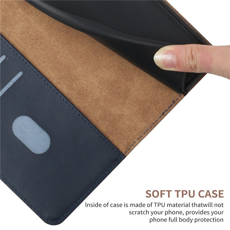 For Google Pixel 7 Magnetic Closing Genuine Leather Nappa Texture Full Protection Wallet Stand Mobile Phone Case - Blue