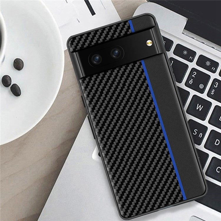 For Google Pixel 7 Carbon Fiber Texture Splicing Ultra-slim Case Anti-scratch TPU+Leather Mobile Phone Cover - Black/Red