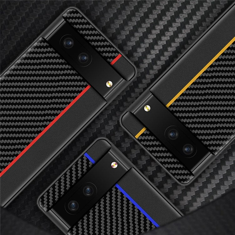 For Google Pixel 7 Carbon Fiber Texture Splicing Ultra-slim Case Anti-scratch TPU+Leather Mobile Phone Cover - Black/Red