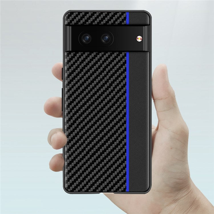 For Google Pixel 7 Carbon Fiber Texture Splicing Ultra-slim Case Anti-scratch TPU+Leather Mobile Phone Cover - Black/Red