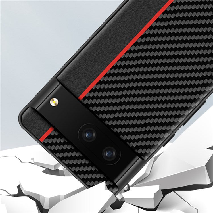 For Google Pixel 7 Carbon Fiber Texture Splicing Ultra-slim Case Anti-scratch TPU+Leather Mobile Phone Cover - Black/Red