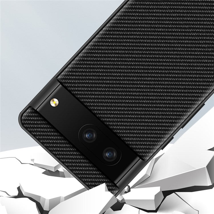 For Google Pixel 7 Carbon Fiber Texture Phone Case Hard PC Shock Absorbing Protective Cover - Black