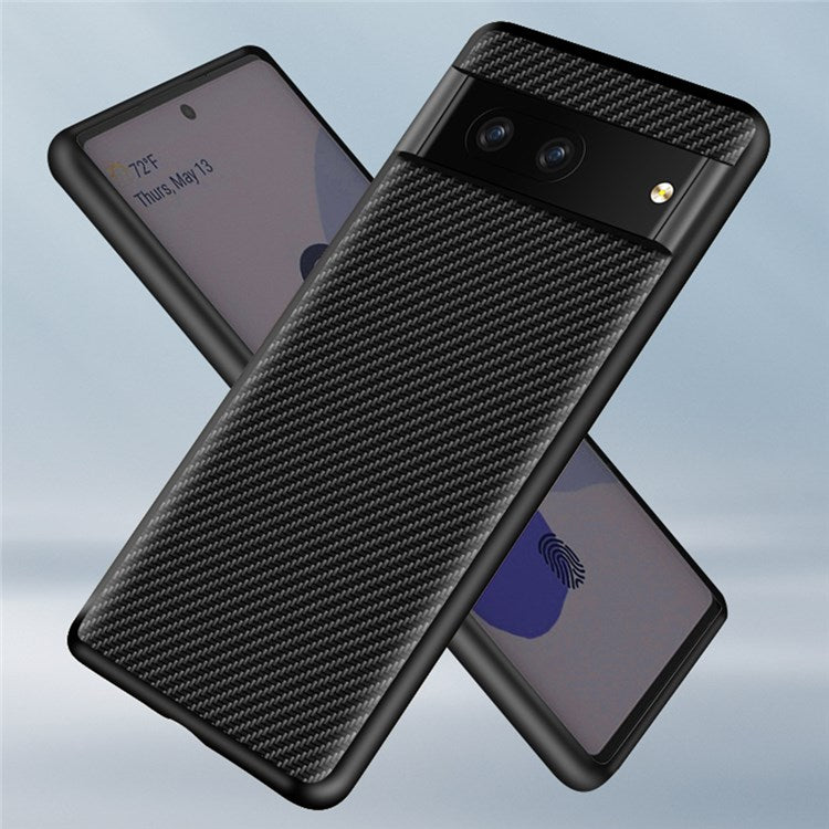 For Google Pixel 7 Carbon Fiber Texture Phone Case Hard PC Shock Absorbing Protective Cover - Gold