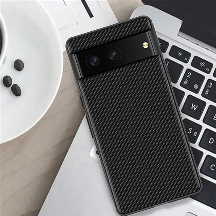 For Google Pixel 7 Carbon Fiber Texture Phone Case Hard PC Shock Absorbing Protective Cover - Gold