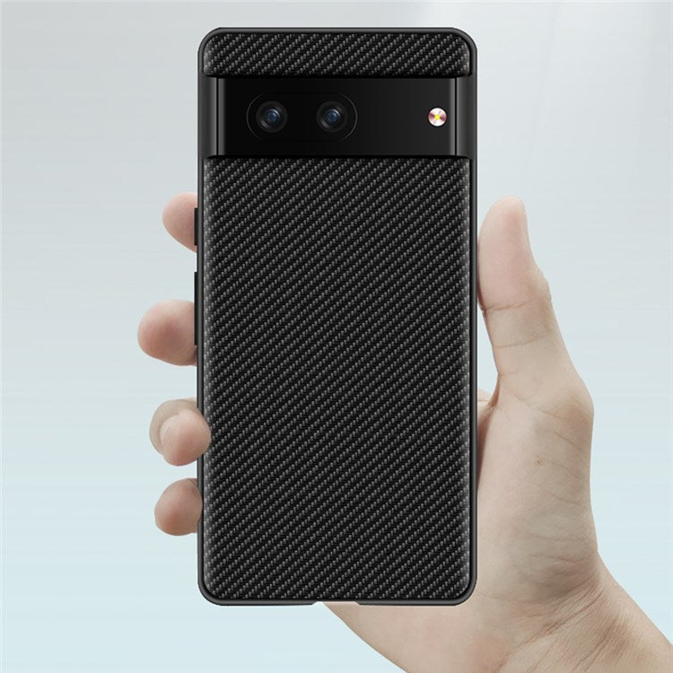 For Google Pixel 7 Carbon Fiber Texture Phone Case Hard PC Shock Absorbing Protective Cover - Gold