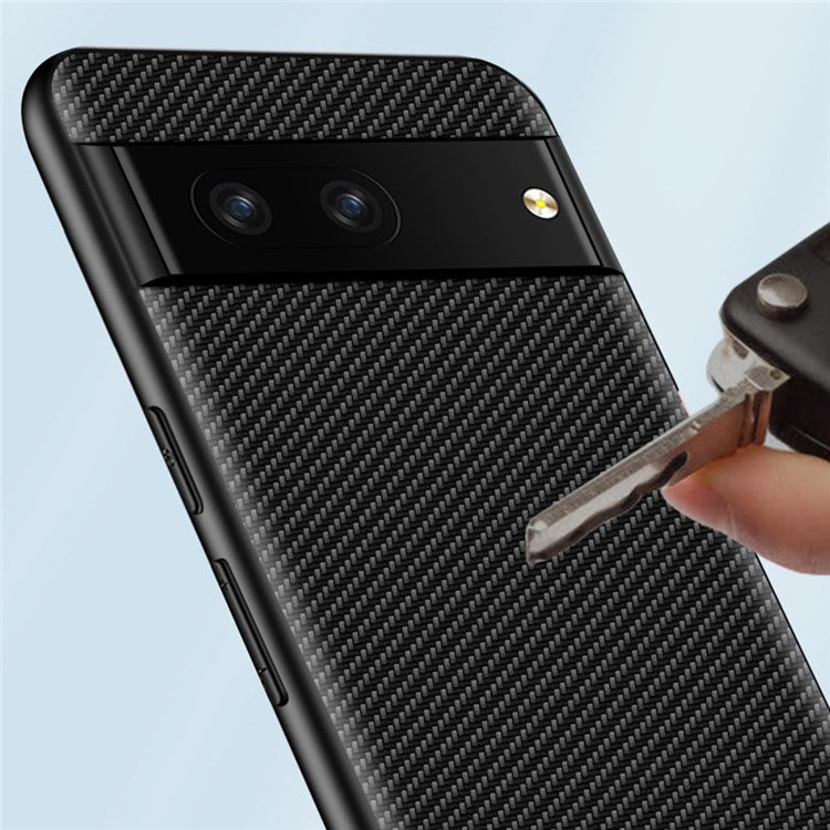 For Google Pixel 7 Carbon Fiber Texture Phone Case Hard PC Shock Absorbing Protective Cover - Gold