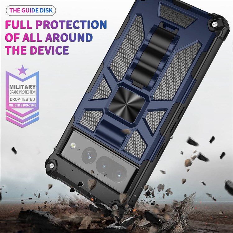 For Google Pixel 7 Pro 5G Phone Case Kickstand Design Shockproof Anti-scratch Inner TPU + Hard PC Back Shell - Blue