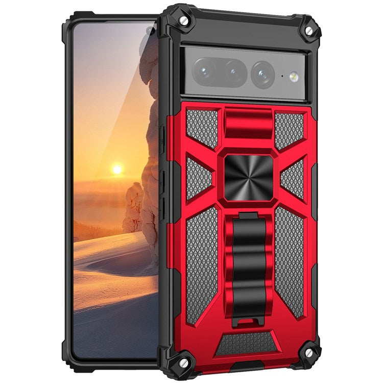 For Google Pixel 7 Pro 5G Phone Case Kickstand Design Shockproof Anti-scratch Inner TPU + Hard PC Back Shell - Red