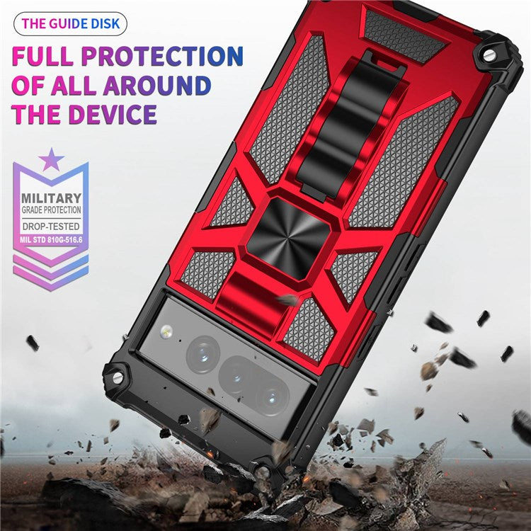 For Google Pixel 7 Pro 5G Phone Case Kickstand Design Shockproof Anti-scratch Inner TPU + Hard PC Back Shell - Red