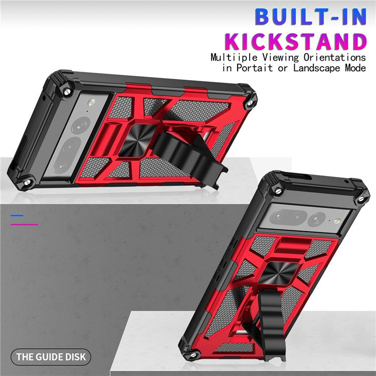 For Google Pixel 7 Pro 5G Phone Case Kickstand Design Shockproof Anti-scratch Inner TPU + Hard PC Back Shell - Red