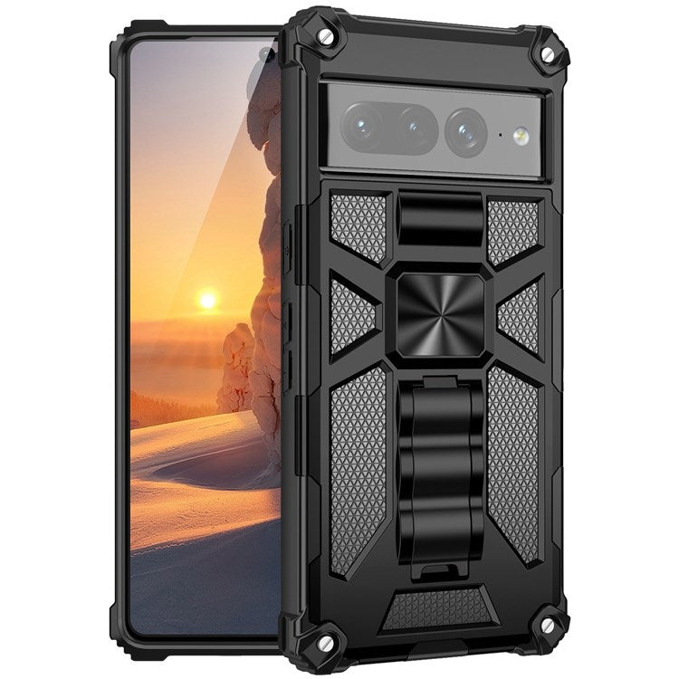 For Google Pixel 7 Pro 5G Phone Case Kickstand Design Shockproof Anti-scratch Inner TPU + Hard PC Back Shell - Black