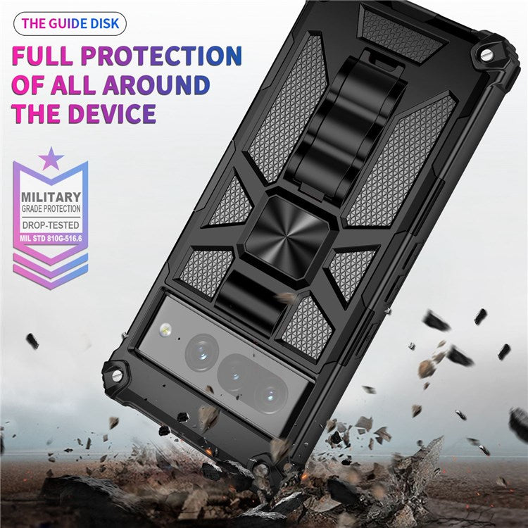 For Google Pixel 7 Pro 5G Phone Case Kickstand Design Shockproof Anti-scratch Inner TPU + Hard PC Back Shell - Silver