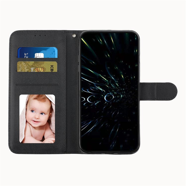 For Google Pixel 7 Stitching PU Leather Wallet Case Hands-Free Stand Magnetic Closure Shockproof Flip Folio Cover with Wrist Strap - Black