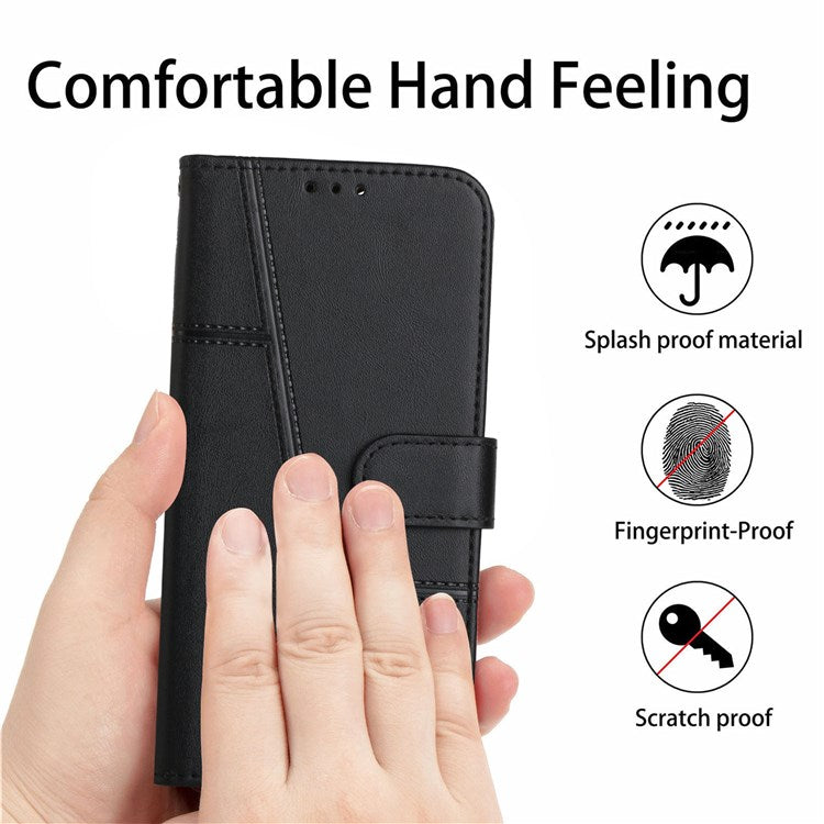 For Google Pixel 7 Stitching PU Leather Wallet Case Hands-Free Stand Magnetic Closure Shockproof Flip Folio Cover with Wrist Strap - Black