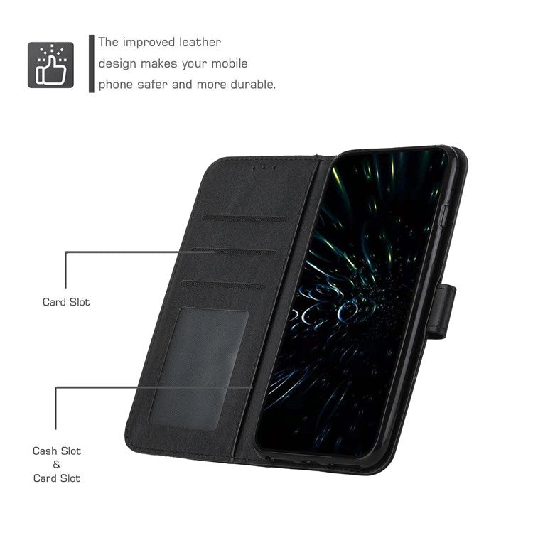 For Google Pixel 7 Stitching PU Leather Wallet Case Hands-Free Stand Magnetic Closure Shockproof Flip Folio Cover with Wrist Strap - Black