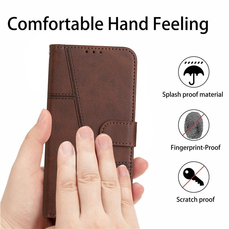 For Google Pixel 7 Stitching PU Leather Wallet Case Hands-Free Stand Magnetic Closure Shockproof Flip Folio Cover with Wrist Strap - Brown