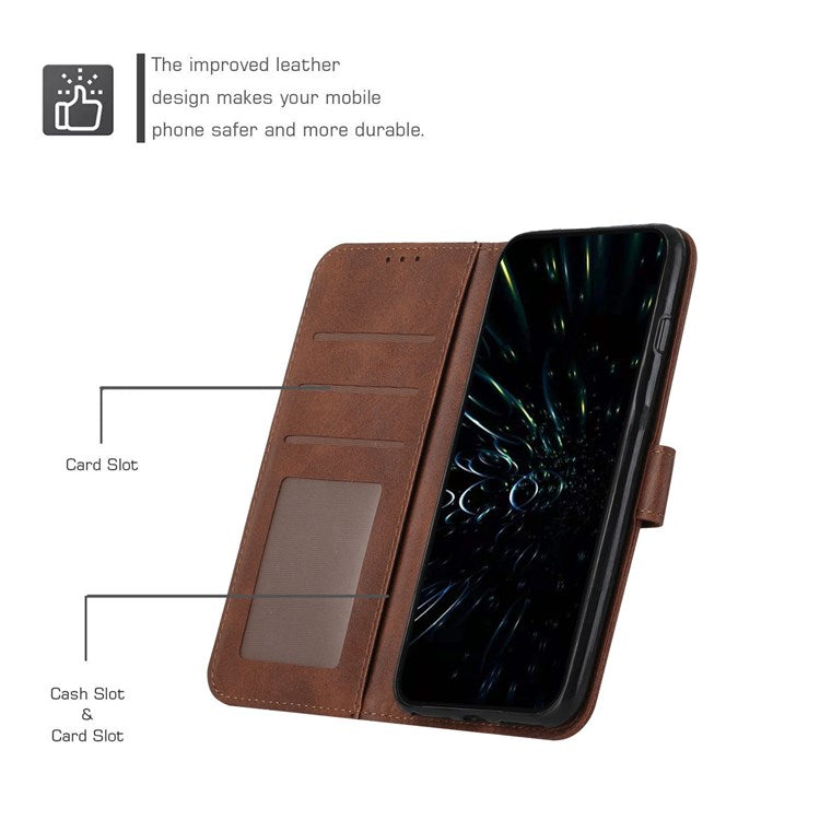 For Google Pixel 7 Stitching PU Leather Wallet Case Hands-Free Stand Magnetic Closure Shockproof Flip Folio Cover with Wrist Strap - Brown