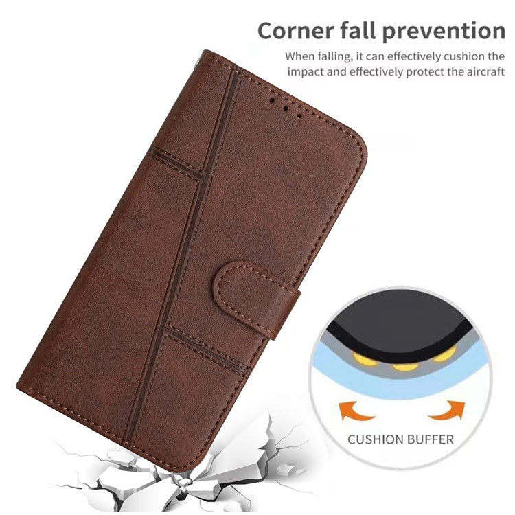 For Google Pixel 7 Stitching PU Leather Wallet Case Hands-Free Stand Magnetic Closure Shockproof Flip Folio Cover with Wrist Strap - Brown