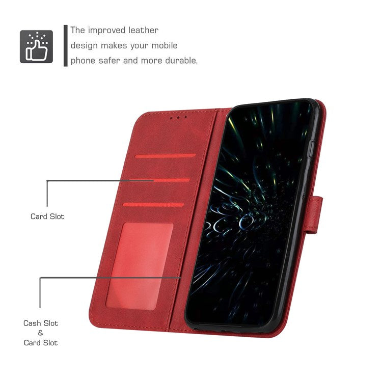 For Google Pixel 7 Stitching PU Leather Wallet Case Hands-Free Stand Magnetic Closure Shockproof Flip Folio Cover with Wrist Strap - Red