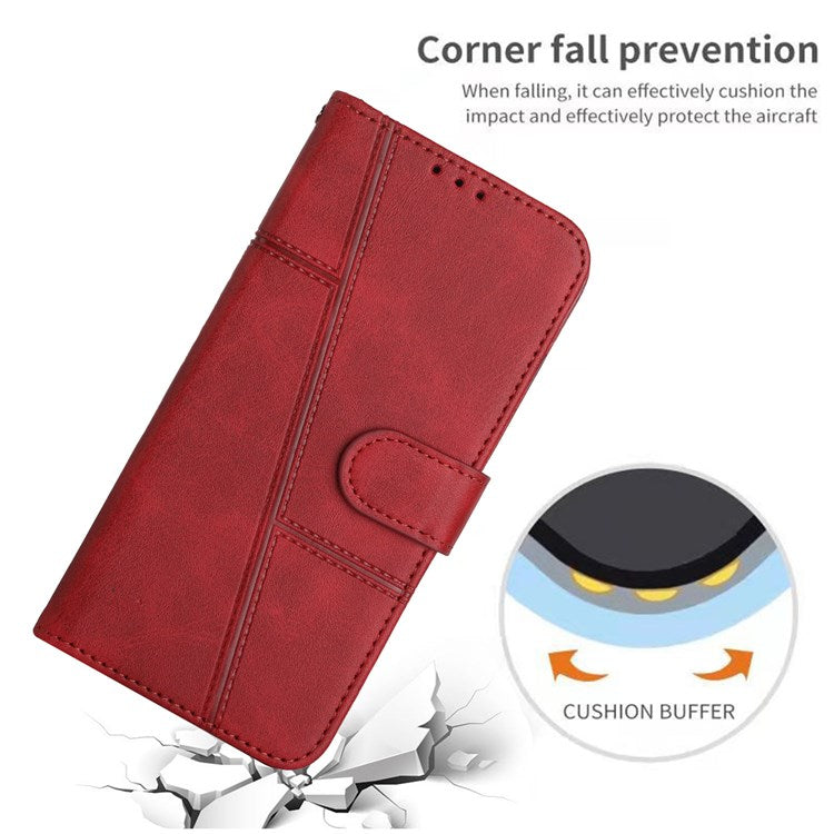 For Google Pixel 7 Stitching PU Leather Wallet Case Hands-Free Stand Magnetic Closure Shockproof Flip Folio Cover with Wrist Strap - Red