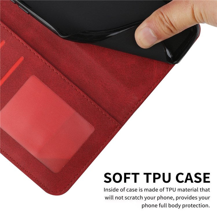 For Google Pixel 7 Stitching PU Leather Wallet Case Hands-Free Stand Magnetic Closure Shockproof Flip Folio Cover with Wrist Strap - Red