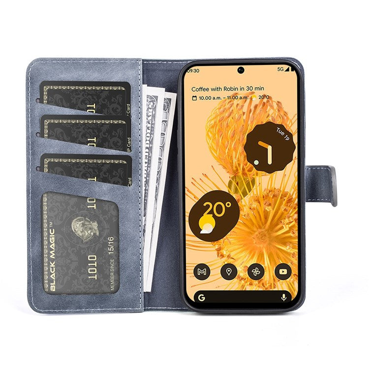 For Google Pixel 7 Pro 5G Splicing PU Leather + TPU Case Stand Wallet Magnetic Clasp Phone Cover - Blue