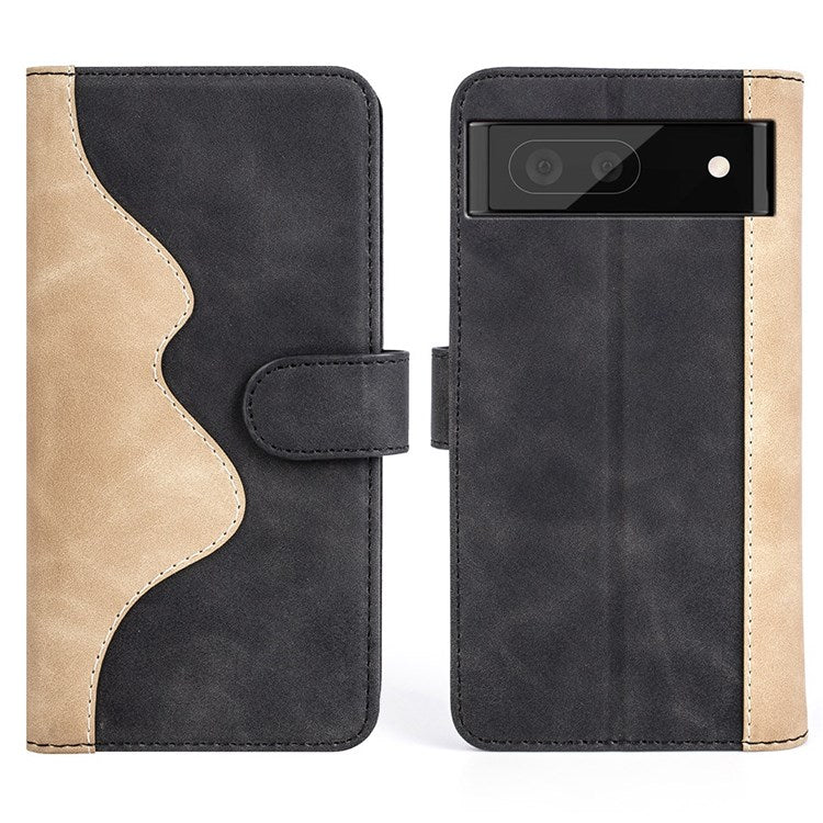 Splicing Leather Case for Google Pixel 7, Folio Flip Stand Wallet Mobile Phone Cover - Black