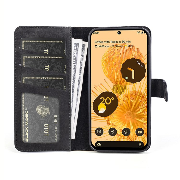 Splicing Leather Case for Google Pixel 7, Folio Flip Stand Wallet Mobile Phone Cover - Black