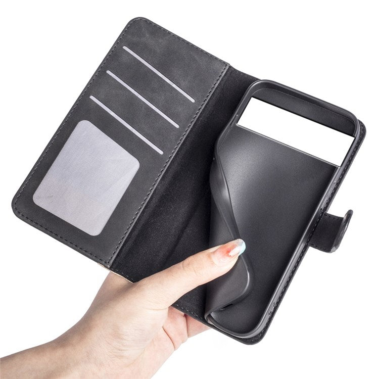 Splicing Leather Case for Google Pixel 7, Folio Flip Stand Wallet Mobile Phone Cover - Black