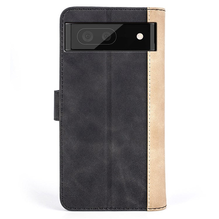 Splicing Leather Case for Google Pixel 7, Folio Flip Stand Wallet Mobile Phone Cover - Black