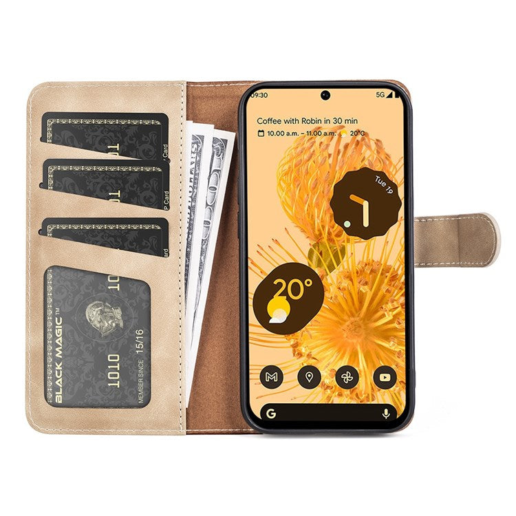 Splicing Leather Case for Google Pixel 7, Folio Flip Stand Wallet Mobile Phone Cover - Yellow