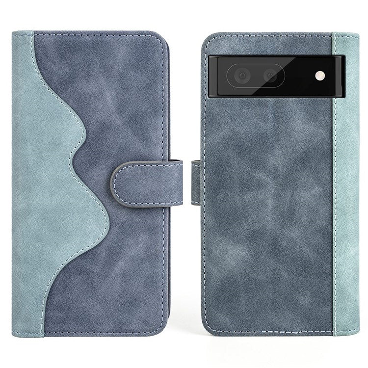 Splicing Leather Case for Google Pixel 7, Folio Flip Stand Wallet Mobile Phone Cover - Blue