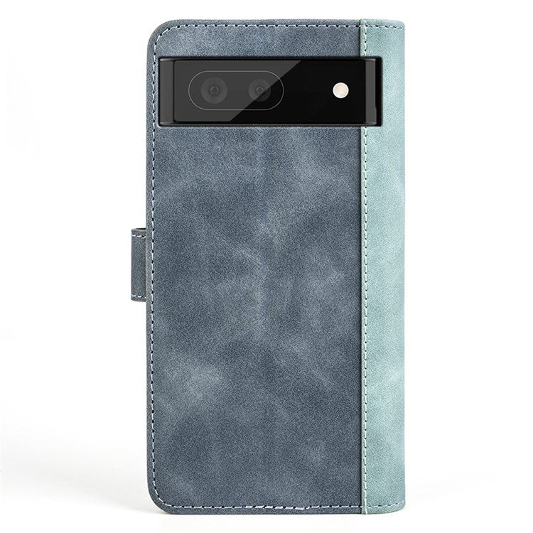 Splicing Leather Case for Google Pixel 7, Folio Flip Stand Wallet Mobile Phone Cover - Blue