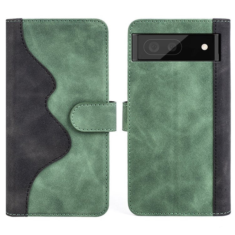 Splicing Leather Case for Google Pixel 7, Folio Flip Stand Wallet Mobile Phone Cover - Green