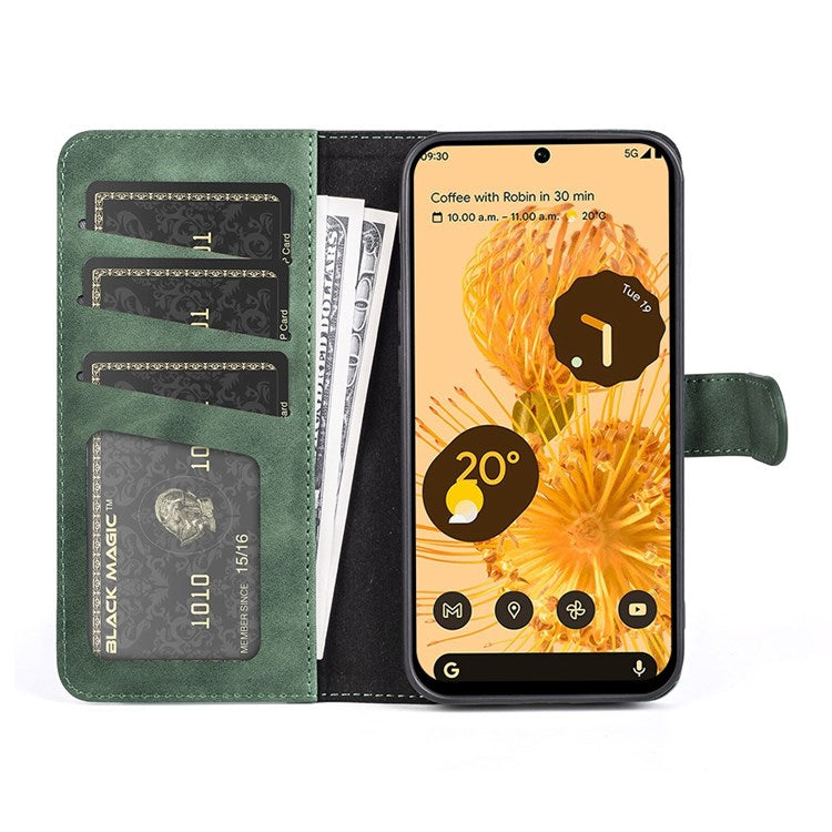 Splicing Leather Case for Google Pixel 7, Folio Flip Stand Wallet Mobile Phone Cover - Green