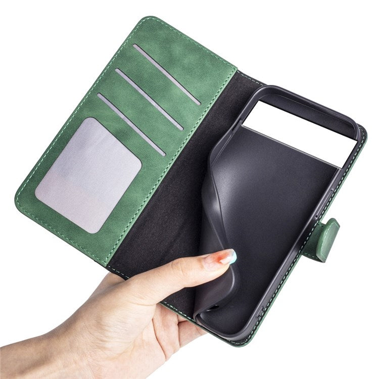 Splicing Leather Case for Google Pixel 7, Folio Flip Stand Wallet Mobile Phone Cover - Green