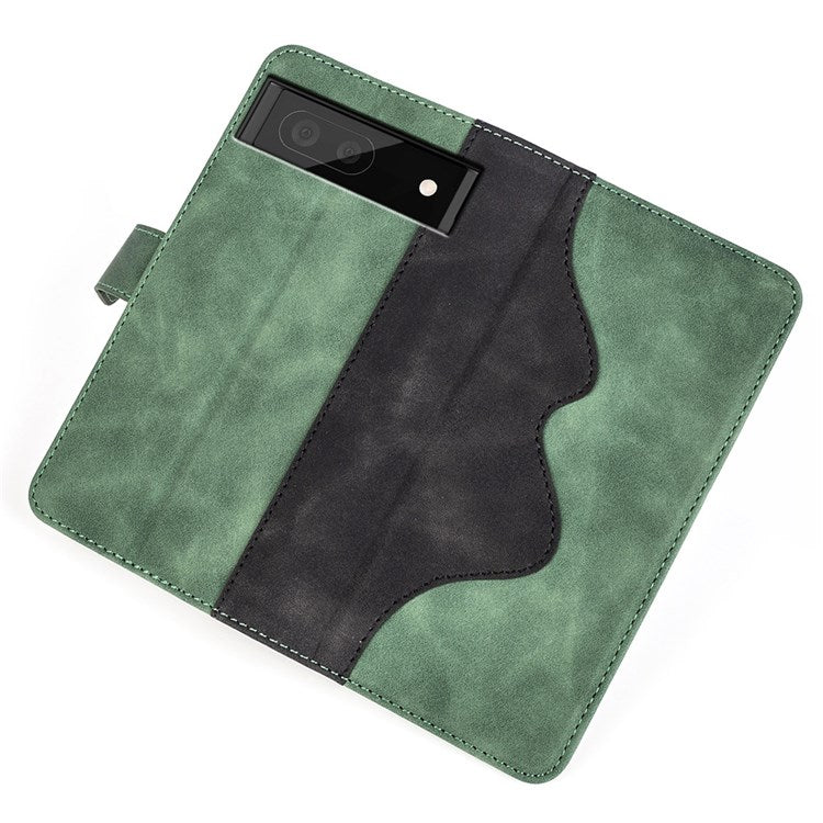 Splicing Leather Case for Google Pixel 7, Folio Flip Stand Wallet Mobile Phone Cover - Green