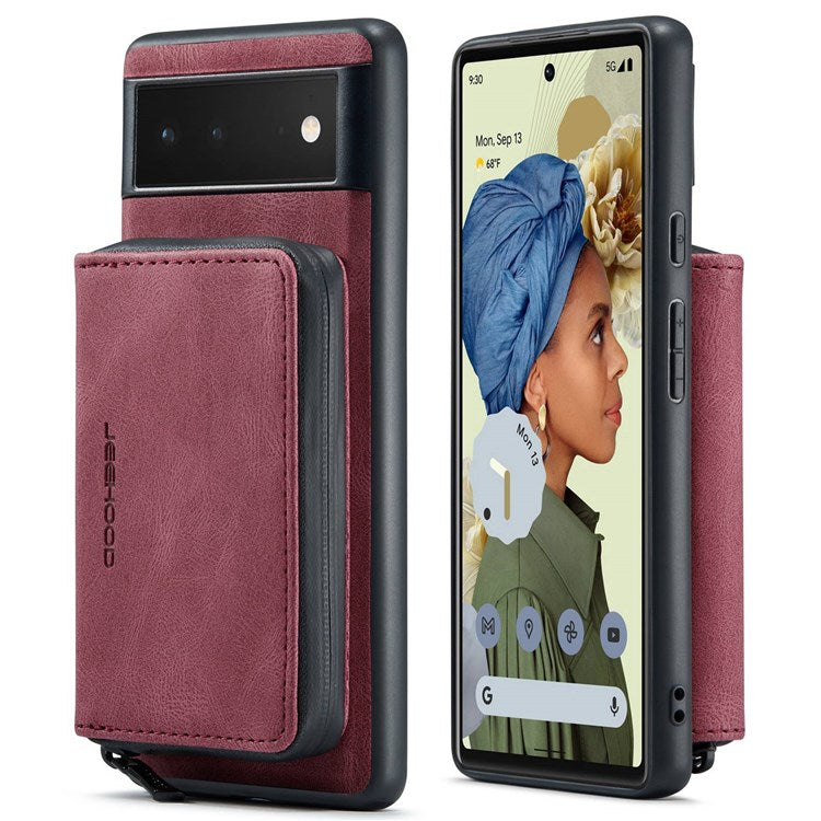 JEEHOOD For Google Pixel 7 Kickstand Zipper Wallet Phone Case Detachable Leather Coated TPU Phone Case - Red