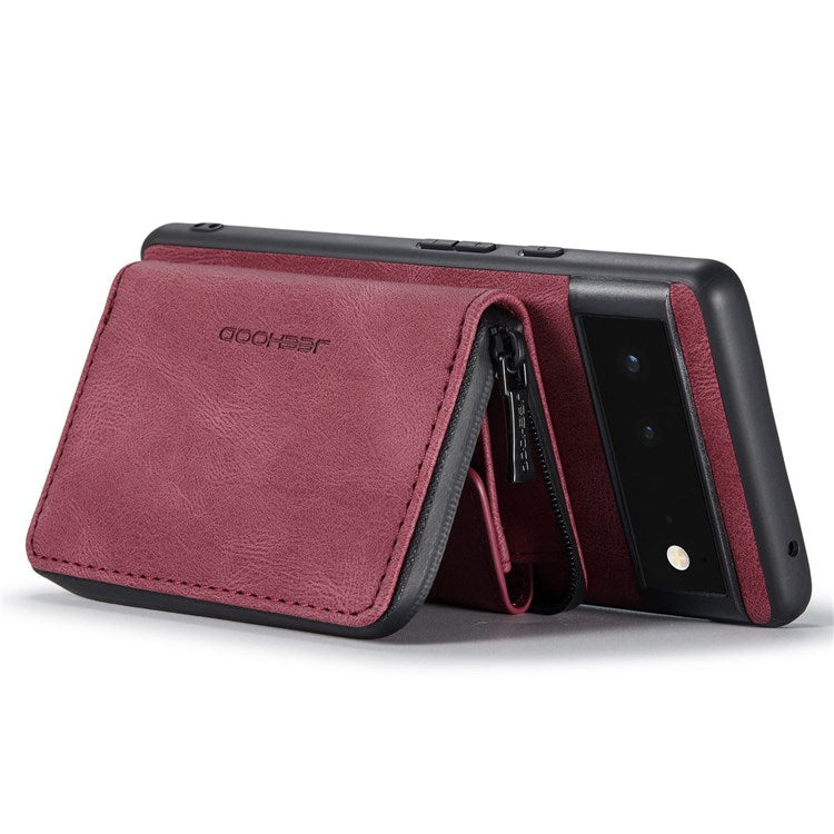 JEEHOOD For Google Pixel 7 Kickstand Zipper Wallet Phone Case Detachable Leather Coated TPU Phone Case - Red