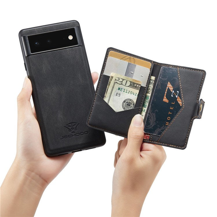 JEEHOOD Detachable Wallet Phone Case for Google Pixel 7, Kickstand PU Leather Coated TPU Shell - Black