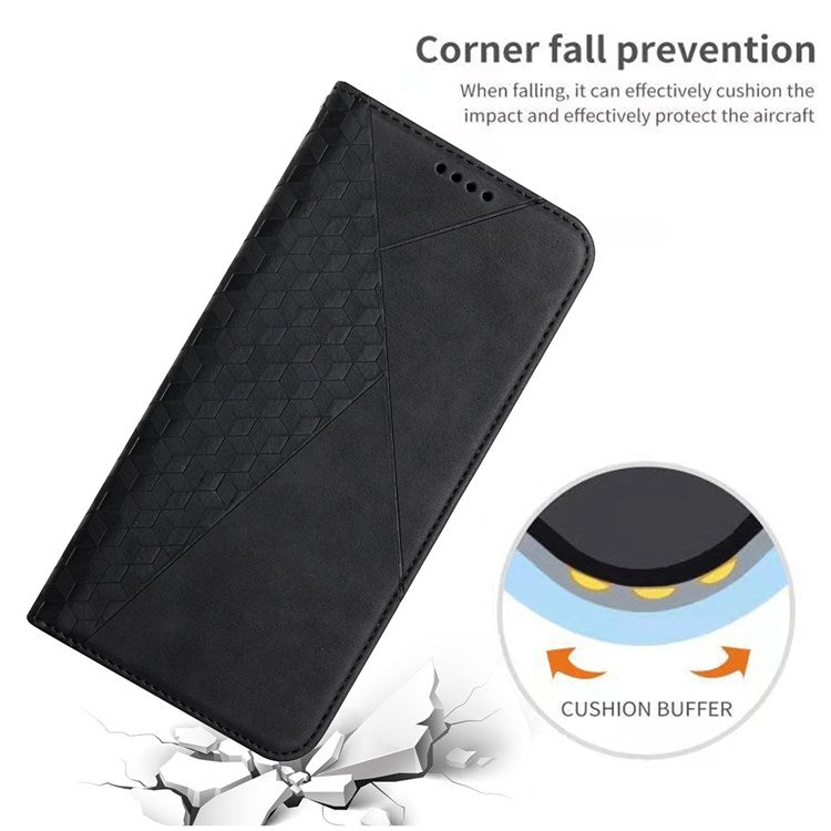 PU Leather + TPU Phone Case for Google Pixel 7 Pro 5G, Stand Design Rhombus Pattern Imprinted Cover with Wallet - Black